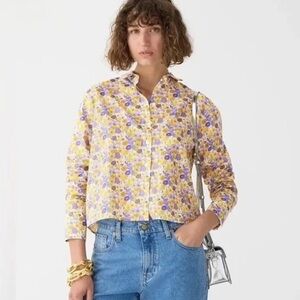 J. Crew Liberty Yellow and Purple Floral Cropped Button Down Shirt size 8